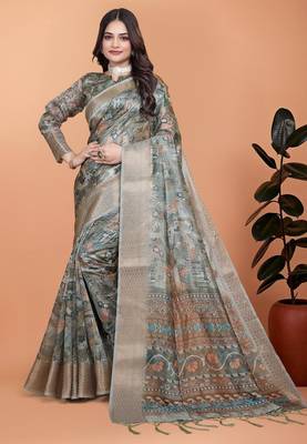 mehendi printed art silk designer pallu saree 1