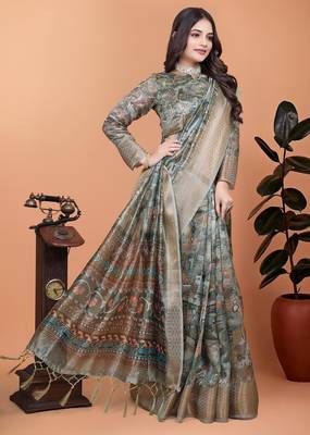 mehendi printed art silk designer pallu saree 2