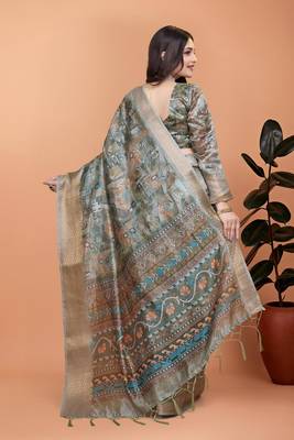 mehendi printed art silk designer pallu saree 3