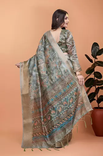 mehendi printed art silk designer pallu saree