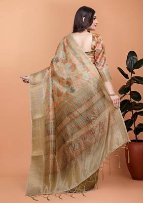 gold printed art silk designer pallu saree 3