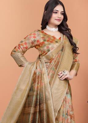 gold printed art silk designer pallu saree 4