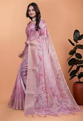 pink printed art silk designer pallu saree 2