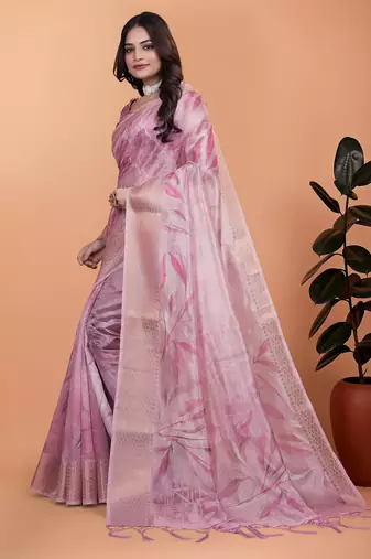 pink printed art silk designer pallu saree