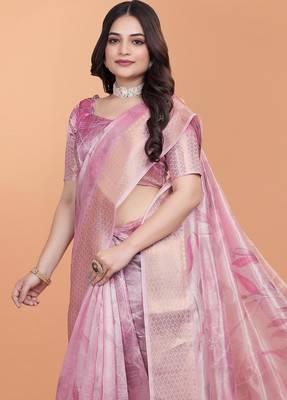 pink printed art silk designer pallu saree 4