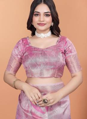 pink printed art silk designer pallu saree 5