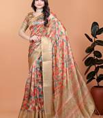 gold printed art silk designer pallu saree