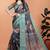 blue printed art silk designer pallu saree