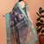 blue printed art silk designer pallu saree