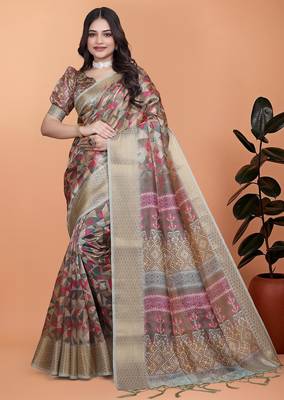 multicolor printed art silk designer pallu saree 1