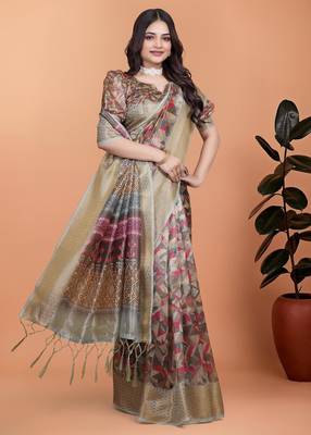 multicolor printed art silk designer pallu saree 2
