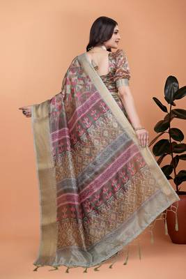 multicolor printed art silk designer pallu saree 3