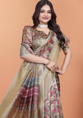 multicolor printed art silk designer pallu saree 4