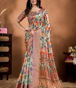 multicolor printed art silk designer pallu saree