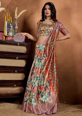 multicolor printed art silk designer pallu saree 2