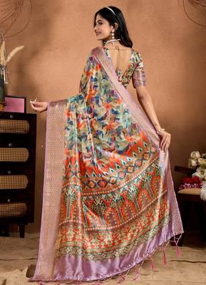 multicolor printed art silk designer pallu saree 3