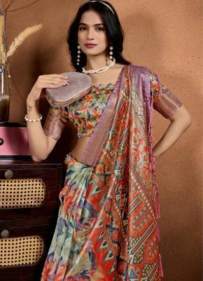 multicolor printed art silk designer pallu saree 4