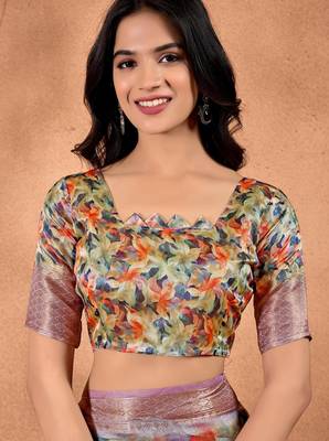multicolor printed art silk designer pallu saree 5