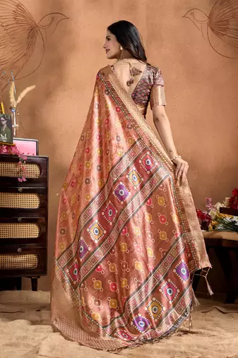 orange printed art silk designer pallu saree