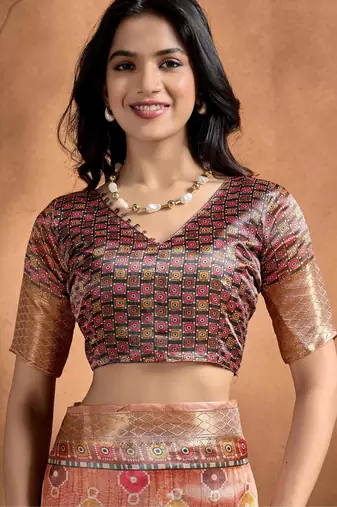 orange printed art silk designer pallu saree