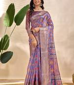 purple printed art silk designer pallu saree