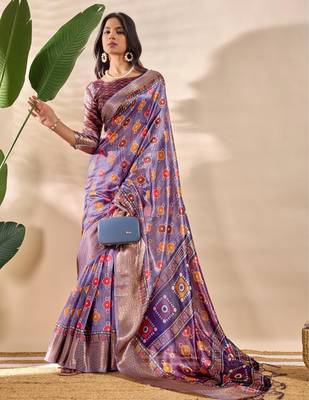 purple printed art silk designer pallu saree 2