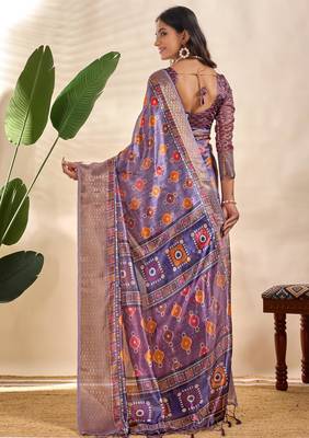 purple printed art silk designer pallu saree 3