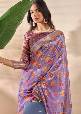 purple printed art silk designer pallu saree 4