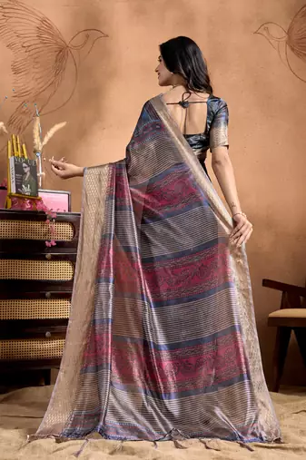 teal printed art silk designer pallu saree
