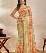 light green printed art silk designer pallu saree