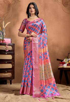 pink printed art silk designer pallu saree 1