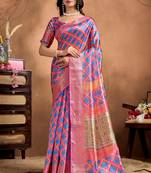 pink printed art silk designer pallu saree