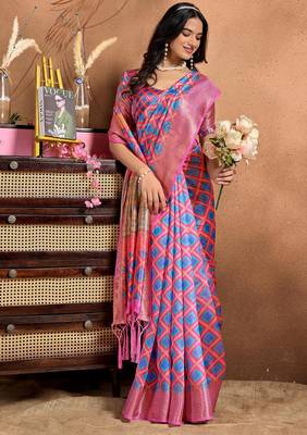 pink printed art silk designer pallu saree 2