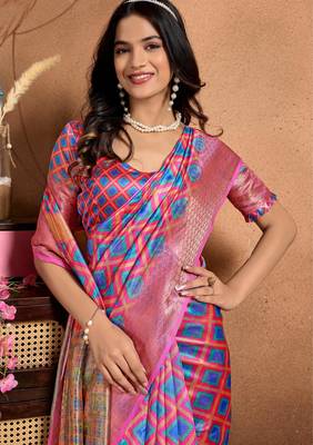 pink printed art silk designer pallu saree 4