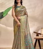 green printed art silk designer pallu saree