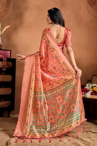 orange printed art silk designer pallu saree