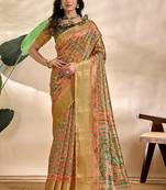 green printed art silk designer pallu saree
