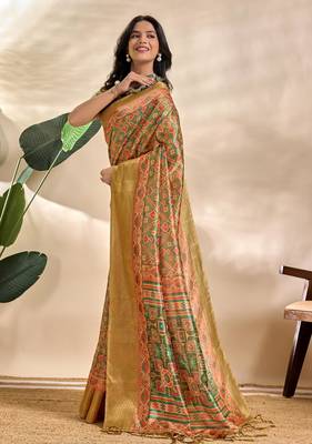 green printed art silk designer pallu saree 2