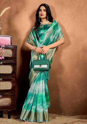 green printed art silk designer pallu saree 2