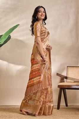 gold printed art silk designer pallu saree 2