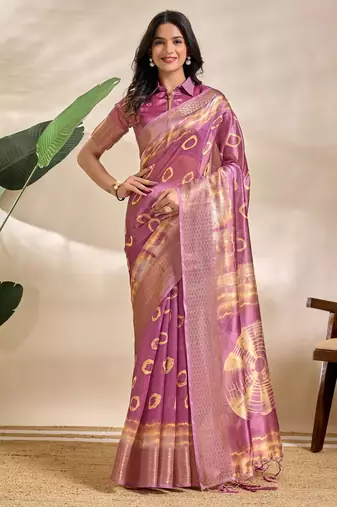 baby pink printed art silk designer pallu saree