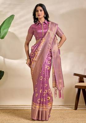 baby pink printed art silk designer pallu saree 2