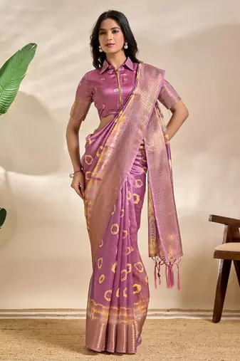 baby pink printed art silk designer pallu saree