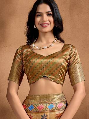 yellow printed art silk designer pallu saree 5