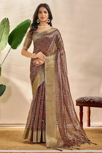 multicolor printed art silk designer pallu saree