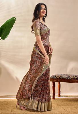 multicolor printed art silk designer pallu saree 2