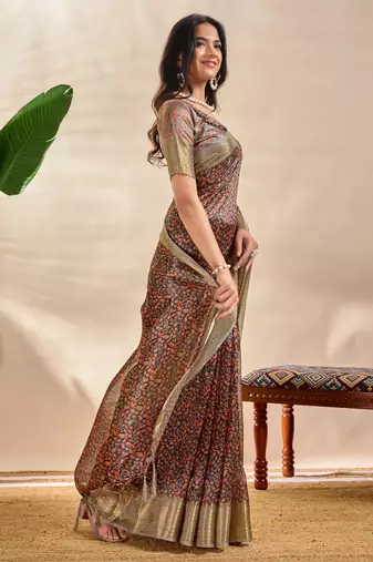 multicolor printed art silk designer pallu saree