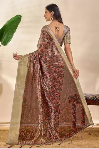 multicolor printed art silk designer pallu saree