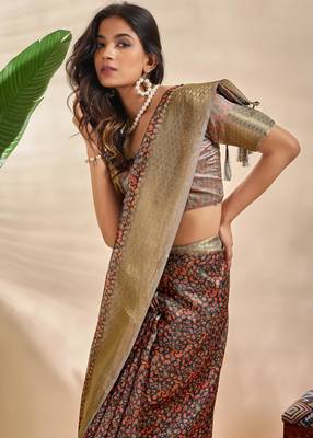 multicolor printed art silk designer pallu saree 4