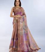 chiku printed art silk designer pallu saree